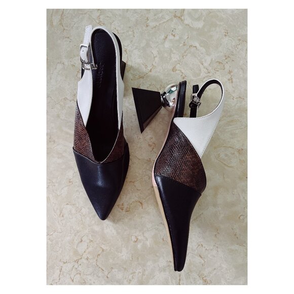 NWOB Jady Rose Sz 7.5 Tri Color Slingback Sculptural Heel Detail Pointed Toe - Picture 1 of 12